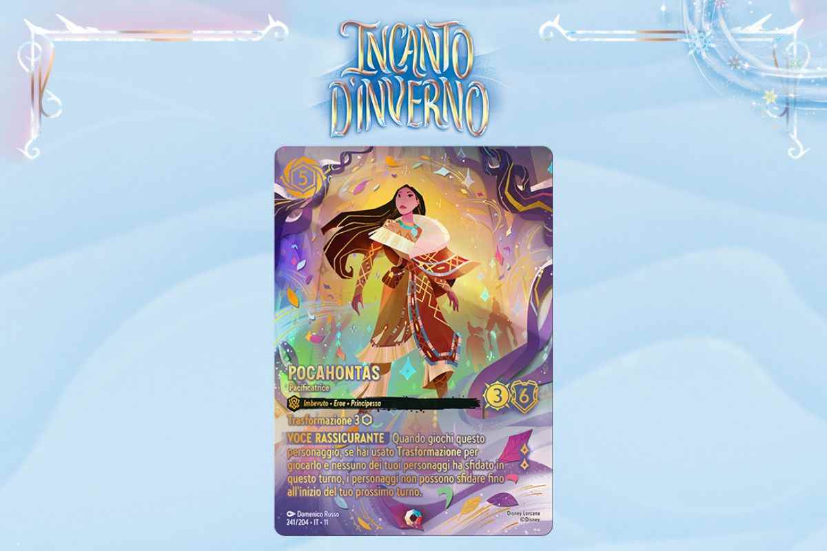 scritta incant d'inverno, carta con pochaontas deffetto foil