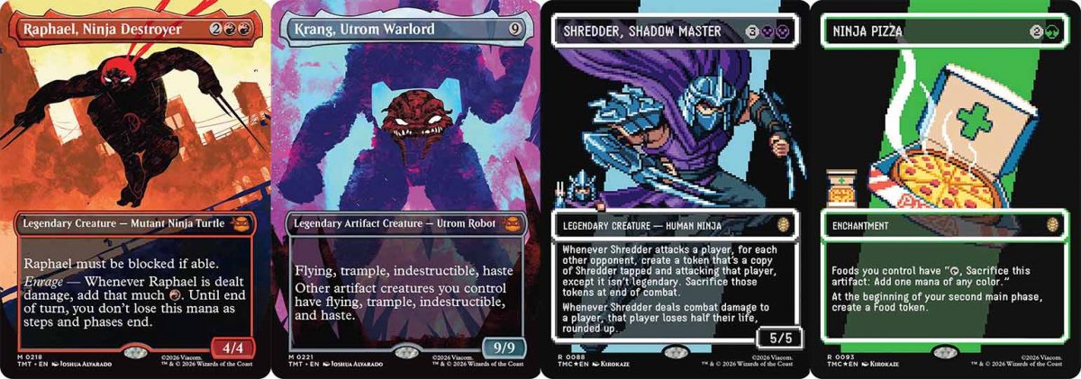 Carte borderless silhouette e borderless pixel del set Magic: The Gathering - Teenage Mutant Ninja Turtles