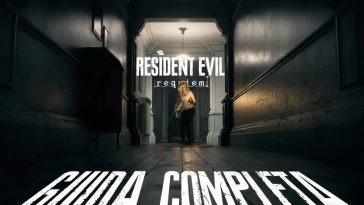 Grace di Resident Evil Requiem in un corridoio con la scritta GUIDA COMPLETA a terra